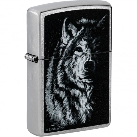 Зажигалка Zippo Shadow Wolf с покрытием Street Chrome серебриста...