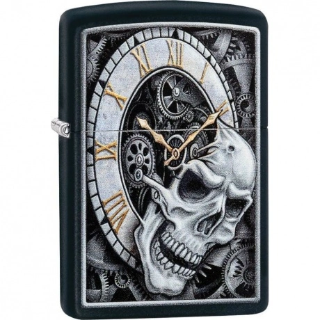 Зажигалка Zippo Skull Clock Design с покрытием Black Matte чёрна...