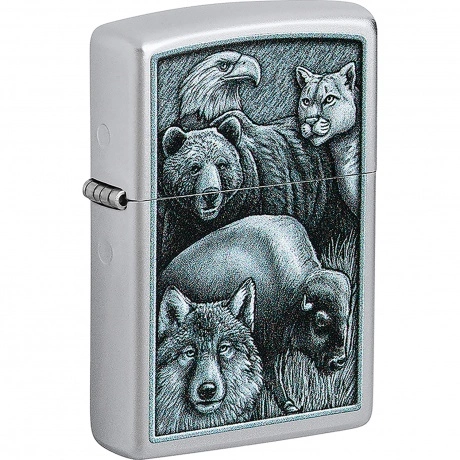 Зажигалка Zippo Animal Kingdom Design с покрытием Satin Chrome с...