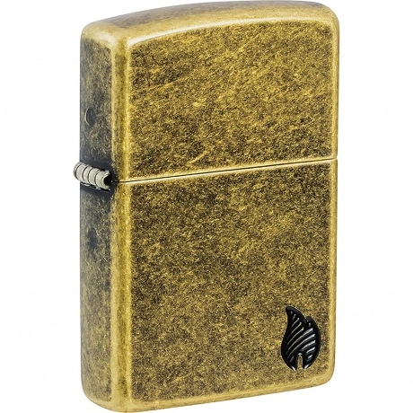 Зажигалка Zippo Armor Flame c покрытием Tumbled Brass золотистая