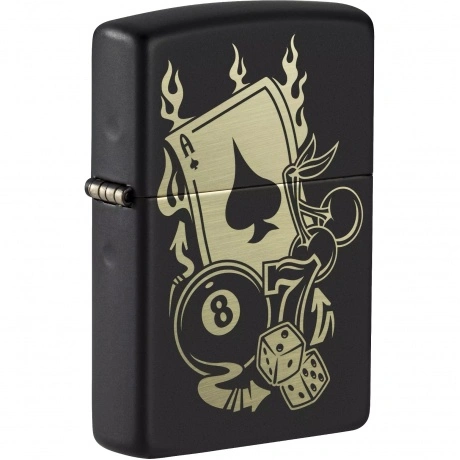 Зажигалка Zippo Gambling Design, покрытие Black Matte чёрная мат...