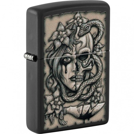 Зажигалка Zippo Gory Tattoo с покрытием Black Matte черная матов...