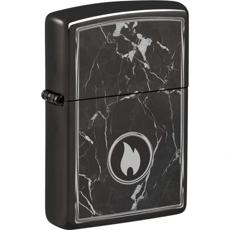 Зажигалка Zippo Marble Flame с покрытием High Polish Black черна...