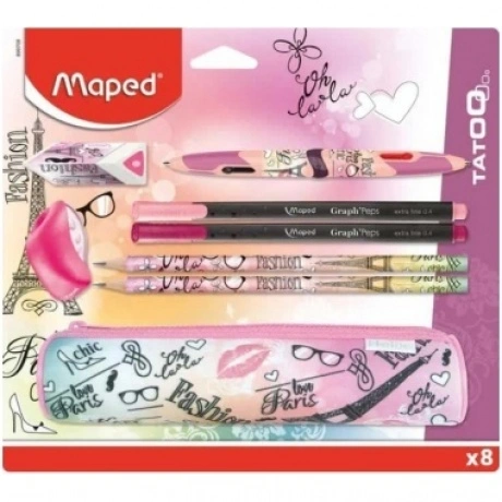 Набор Maped из 8 предметов "Tatoo" пенал,ластик,точилка,ручка 4 ...