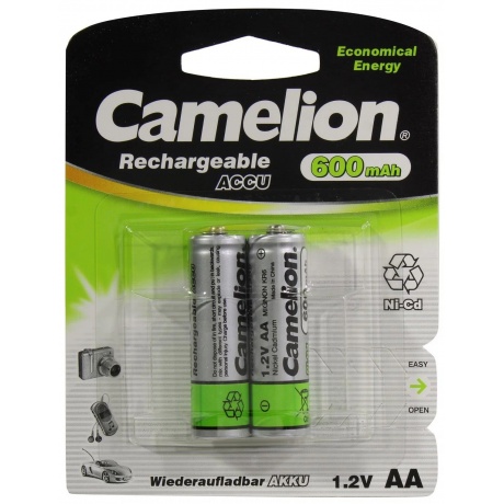 Аккумулятор Camelion AA- 600mAh Ni-Cd BL-2 (NC-AA600BP2, 1.2В)