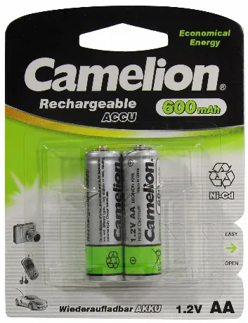 Аккумулятор Camelion AA- 600mAh Ni-Cd BL-2 (NC-AA600BP2, 1.2В)