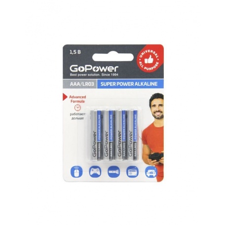 Батарейка GoPower LR03 AAA BL4 Alkaline 1.5V (4/48/576) блистер ...