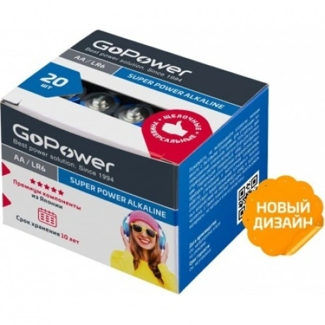 Батарейка GoPower LR6 AA Shrink 4 Alkaline 1.5V (20 шт.) (00-000...