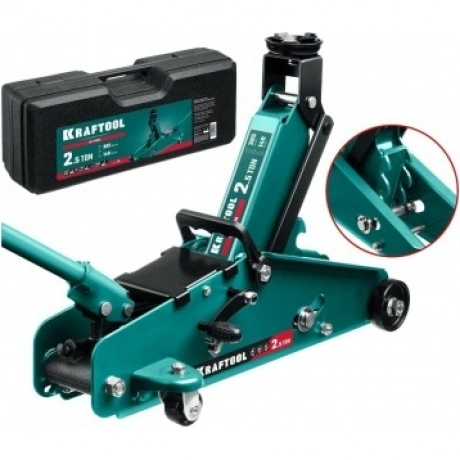 Домкрат подкатной KRAFTOOL S-PIN, в кейсе 2.5т, 140-385 мм, с ув...