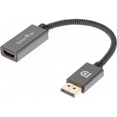 Адаптер Telecom DP --> HDMI-F 0.2m , серый металлик, оплетка, 4K...