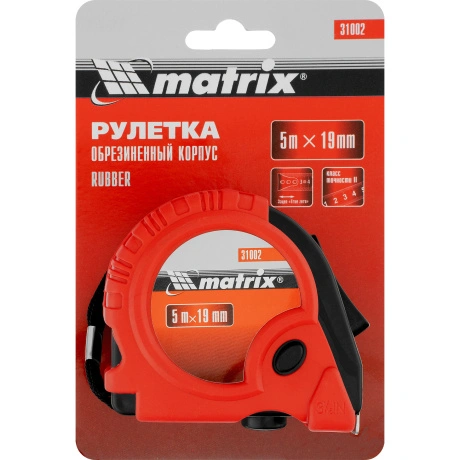 Рулетка Rubber, 5 м х 19 мм, обрезиненный корпус Matrix (31002)