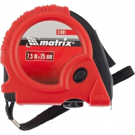Рулетка Rubber, 7,5 м х 25 мм, обрезиненный корпус Matrix