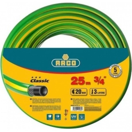 Шланг поливочный RACO CLASSIC, 3/4?, 25 м, 20 атм, трёхслойный, ...
