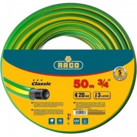 Шланг поливочный RACO CLASSIC, 3/4?, 50 м, 20 атм, трёхслойный, ...