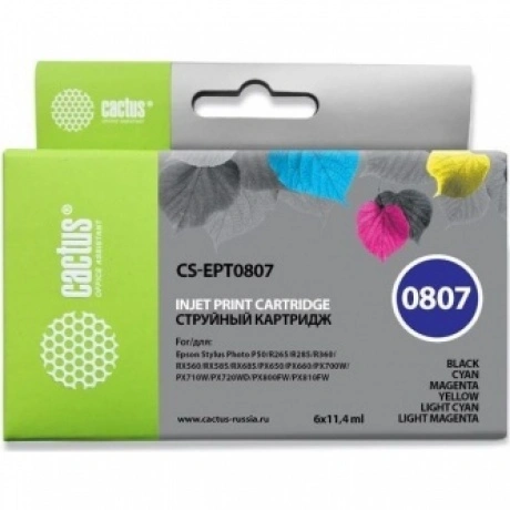 Картридж Cactus CS-EPT0807 черный/желтый/голубой/пурпурный/светл...