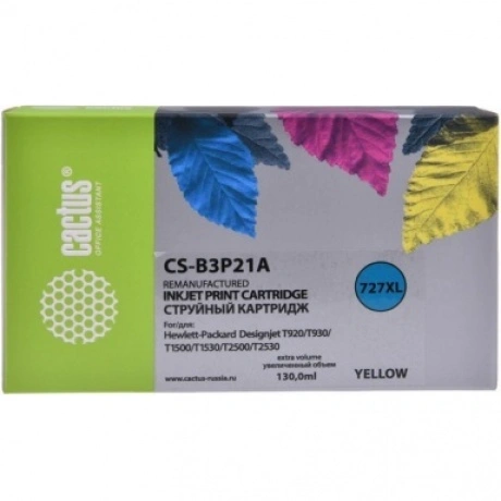 Картридж струйный Cactus №727 CS-B3P21A желтый (130мл) для HP DJ...