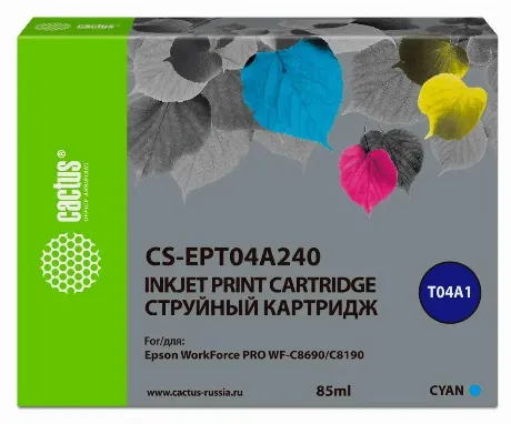Картридж струйный Cactus CS-EPT04A240 T04A2 голубой (85мл) для E...