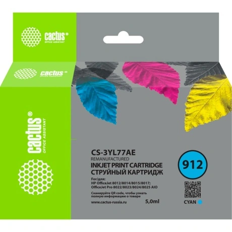 Картридж струйный Cactus CS-3YL77AE 912 голубой (5мл) для HP Off...