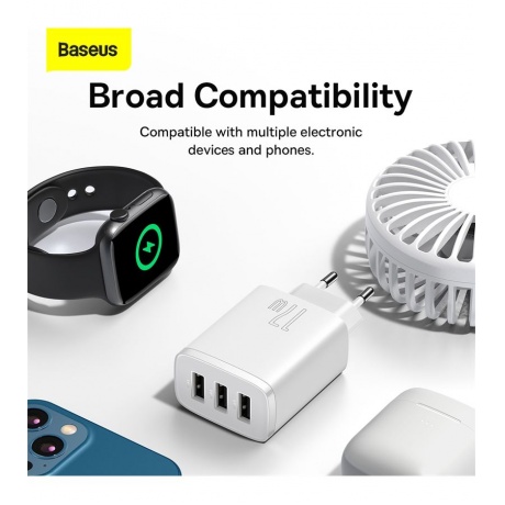 Сетевое зарядное устройство Baseus Compact 17W CCCP17UC White (CCXJ020102) - фото 13
