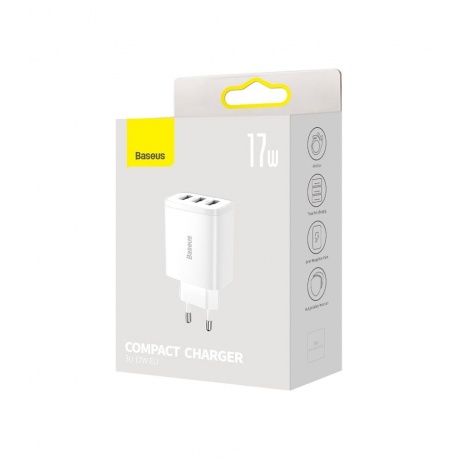 Сетевое зарядное устройство Baseus Compact 17W CCCP17UC White (CCXJ020102) - фото 15