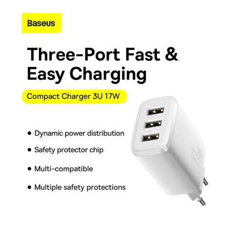 Сетевое зарядное устройство Baseus Compact 17W CCCP17UC White (CCXJ020102) - фото 9