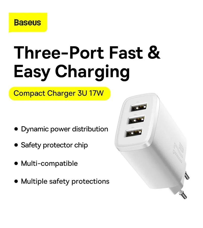 Сетевое зарядное устройство Baseus Compact 17W CCCP17UC White (CCXJ020102) - фото 9