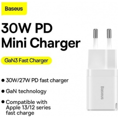 Сетевое зарядное устройство Baseus GAN3 30W EU White (CCGN0101020) - фото 11