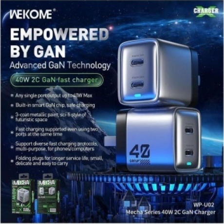 Зарядное устройство GaN 40W  (C+C ) Wekome WP-U02 - фото 4