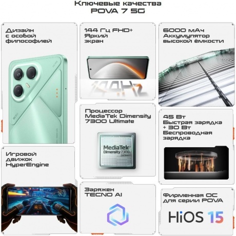 Смартфон Tecno Pova 7 5G 8/256Gb Green - фото 11