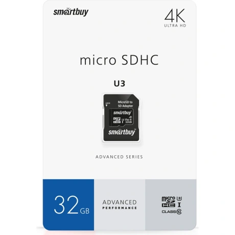 Карта памяти SmartBuy micro SDHC 32Gb Advanced Series UHS-I U3 V...