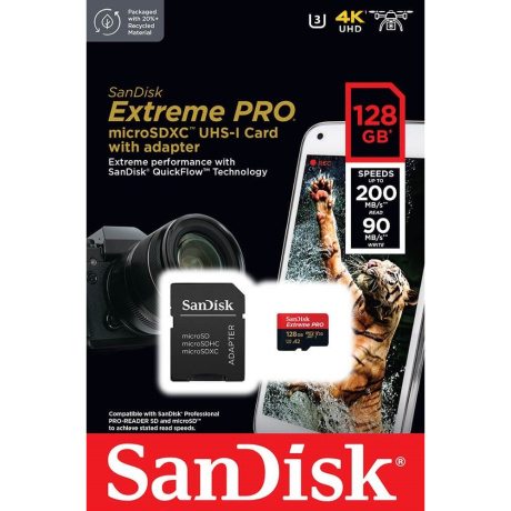 Карта памяти SanDisk Extreme Pro microSD UHS I Card 128GB SDSQXCD-128G-GN6MA - фото 3