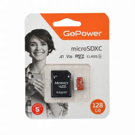 Карта памяти microSD GoPower 128GB Class10 UHS-I (U3) с адаптеро...