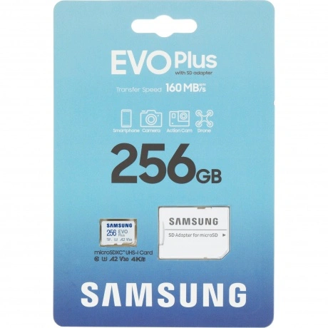 Карта памяти Samsung 256GB EVO PLUS (2024) U3, V30, A2 + adapter...