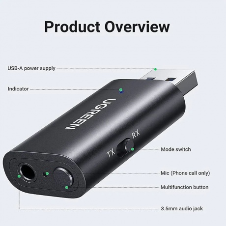 Bluetooth аудио ресивер + трансмиттер UGREEN CM523-60300 Black (60300) - фото 4